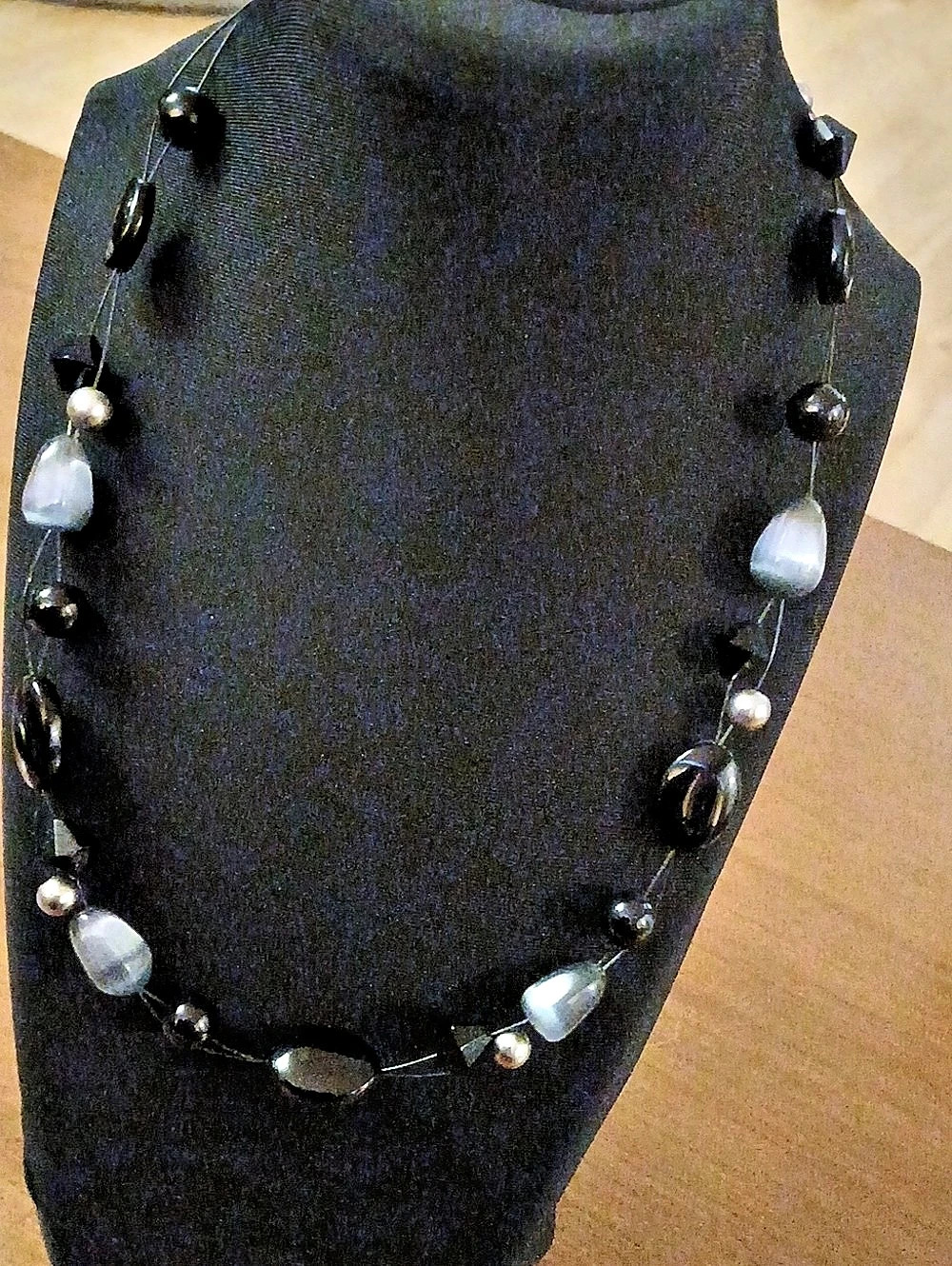 Black & Gray Beaded Statement Necklace 16"
